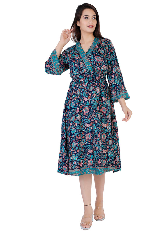 Nora Floral Printed Bohemian Vintage Dress - Adore India   