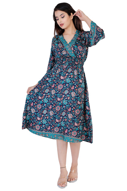 Nora Floral Printed Bohemian Vintage Dress - Adore India   