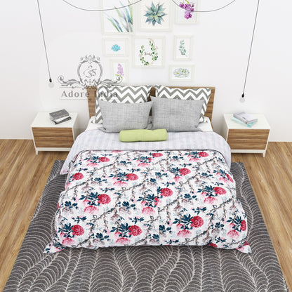 Handmade Magical Flower Printed Cotton Reversible Kantha Quilt Bedspread Throw - Adore India   