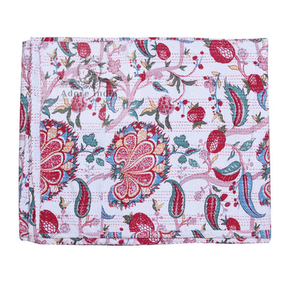 Handmade Melanie Flower Printed Cotton Reversible Kantha Quilt Bedspread Throw - Adore India   