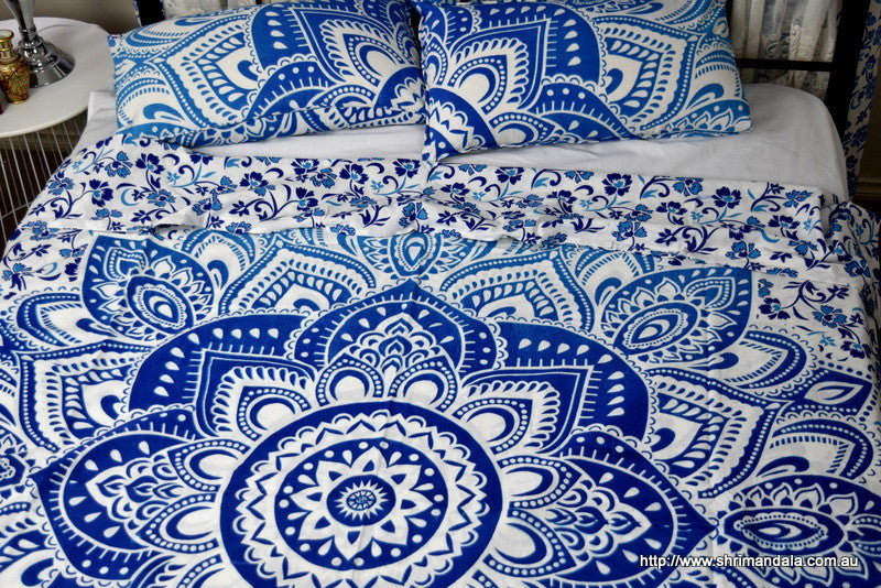 Passion Blue Ombre Mandala Duvet Cover Set - Adore India   