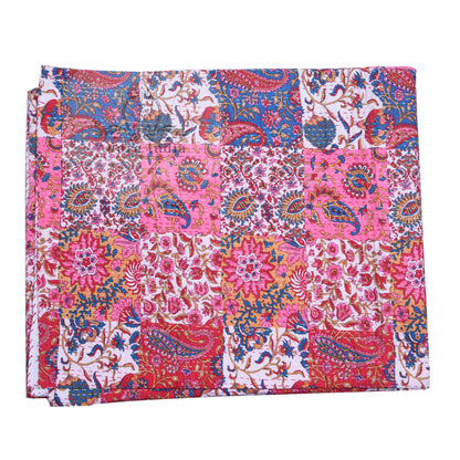 Pink Paisley Print Patchwork Cotton Kantha Quilt Bedspread - Adore India   