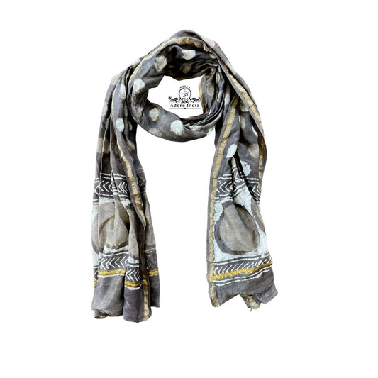 Indian Handmade Brownie Dot Chanderi Vintage Silk Boho Scarf Stole - Adore India   