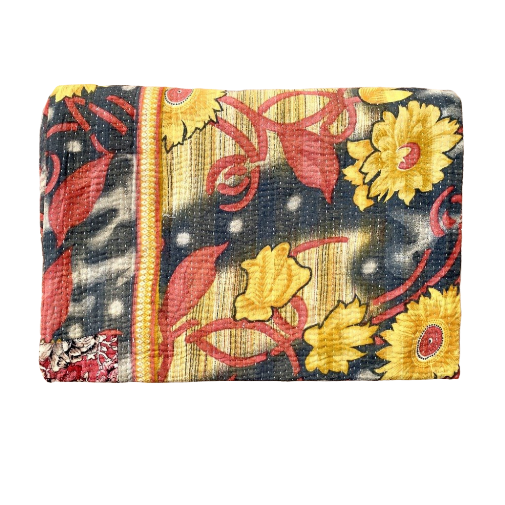 Indian Handmade Reversible Vintage Kantha Quilt Bedspread Chitra - Adore India   