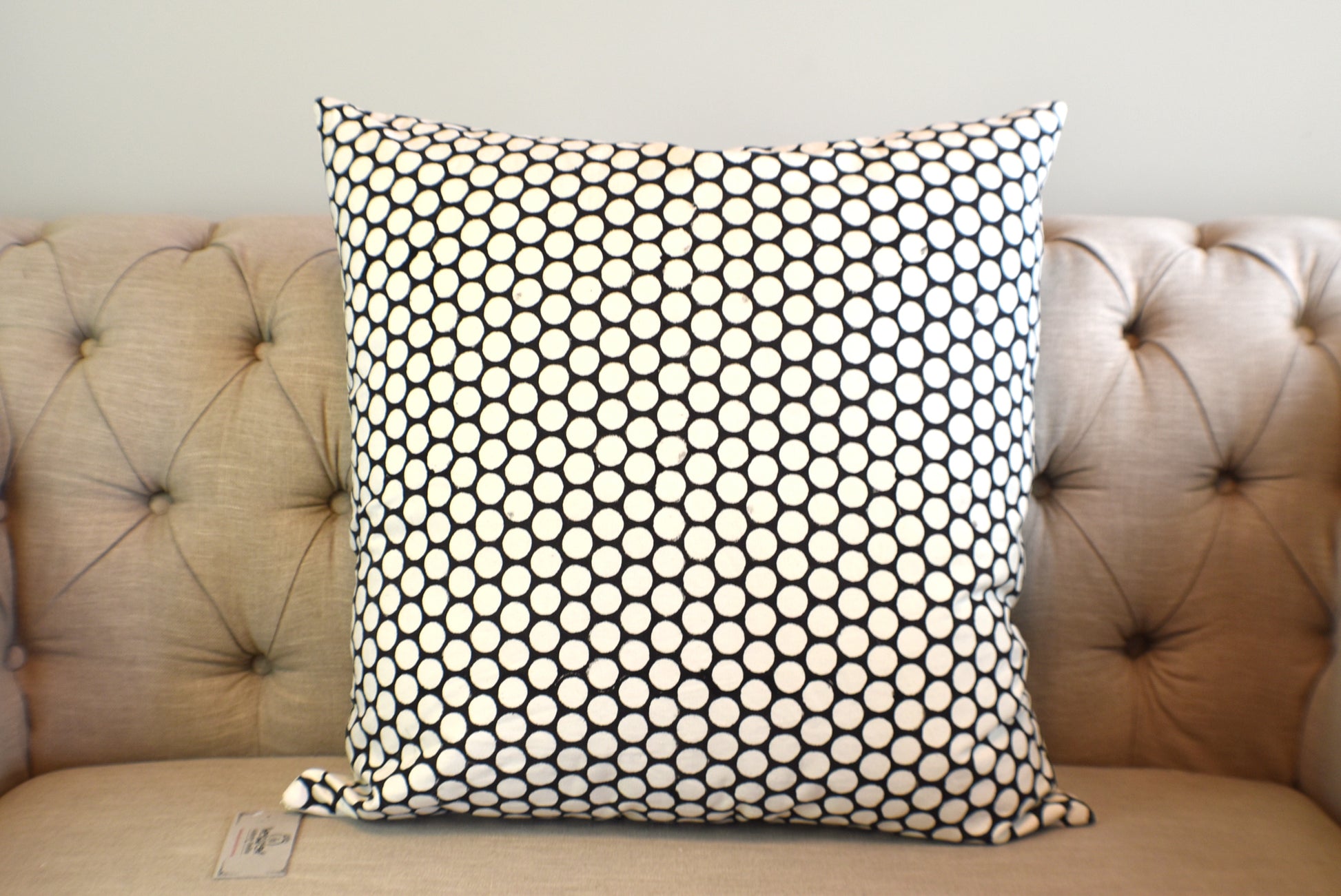 Black Polka Dot Block Print Canvas Cotton Cushion Cover Pillow 2Pcs - Adore India   