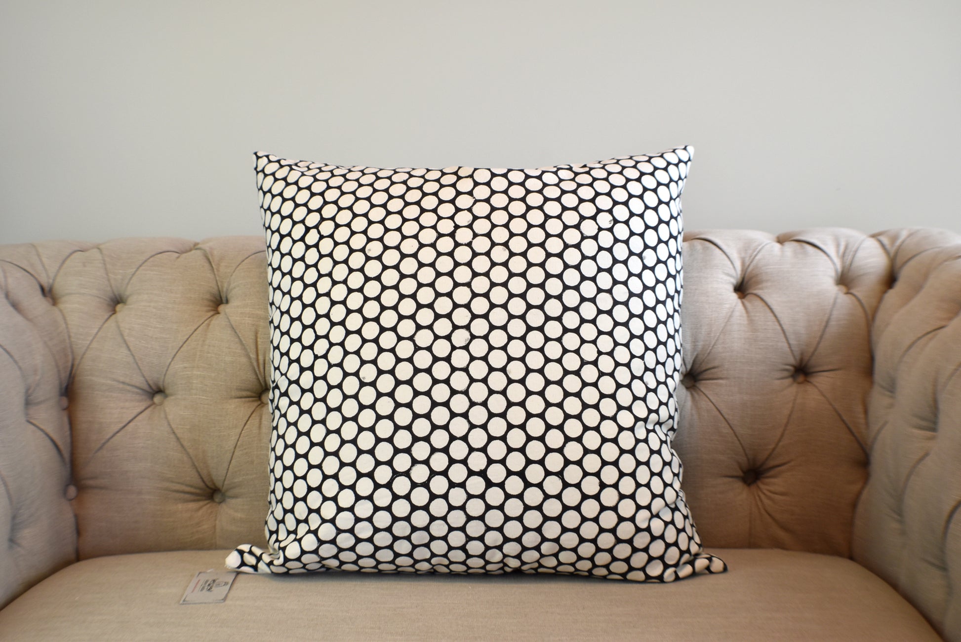 Black Polka Dot Block Print Canvas Cotton Cushion Cover Pillow 2Pcs - Adore India   