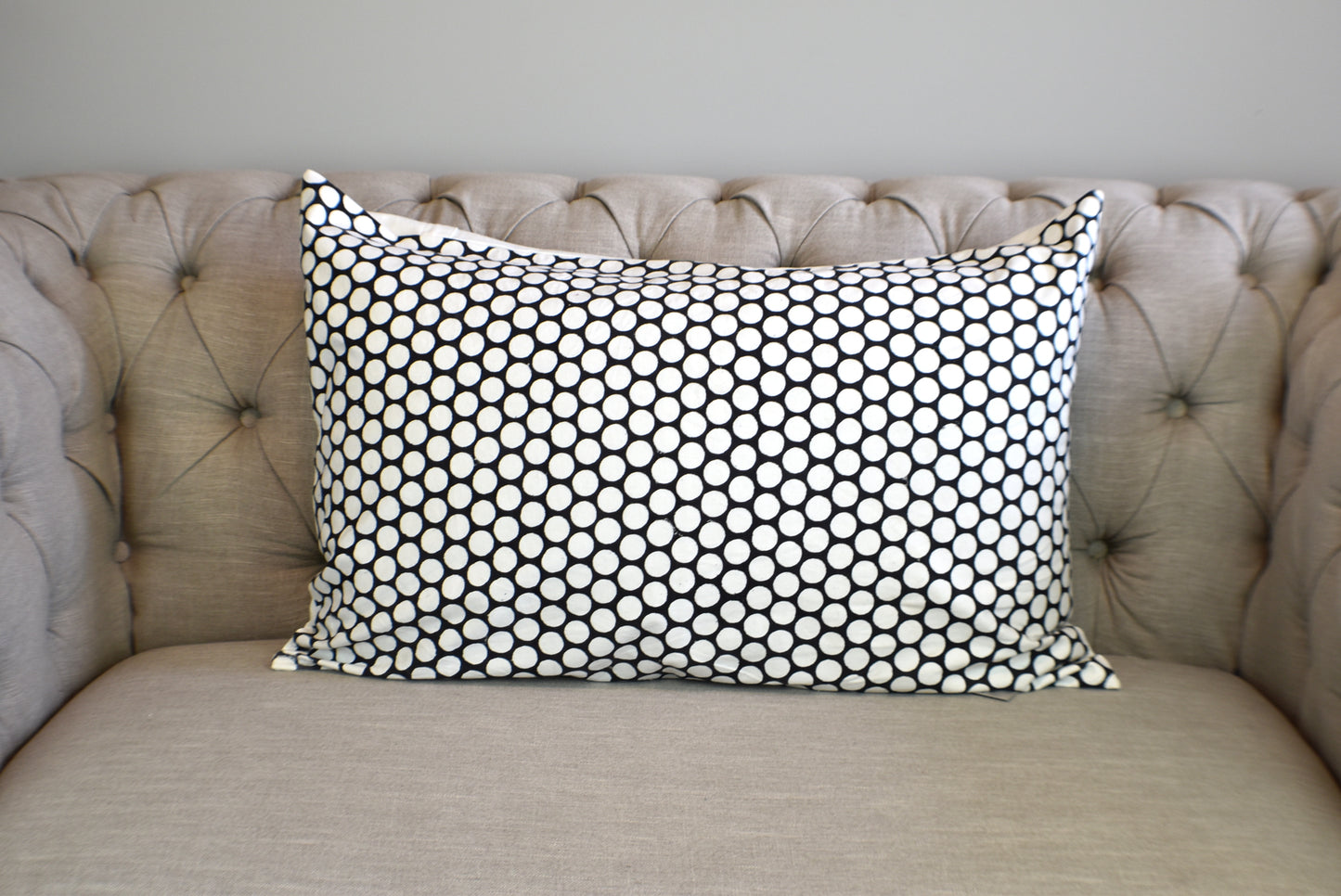 Black Polka Dot Block Print Canvas Cotton Cushion Cover Pillow 2Pcs - Adore India   