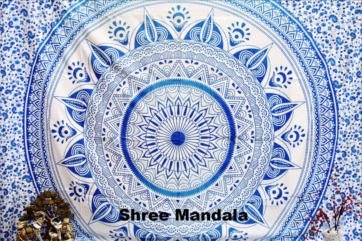 Daisy Blue Ombre Mandala Throw - Adore India   