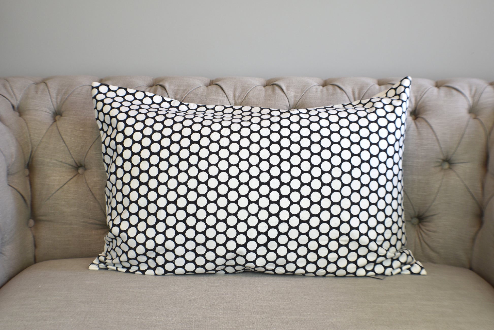 Black Polka Dot Block Print Canvas Cotton Cushion Cover Pillow 2Pcs - Adore India   