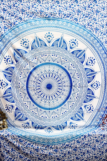 Daisy Blue Ombre Mandala Throw - Adore India   