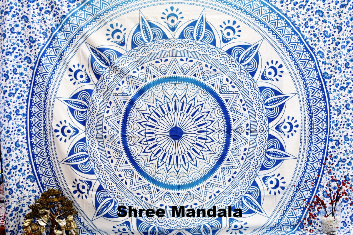 Daisy Blue Ombre Mandala Throw - Adore India   