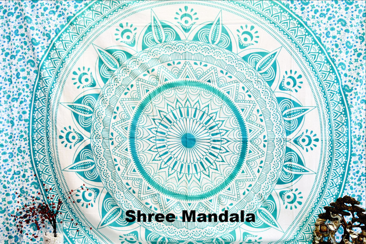 Daisy Sea Green Ombre Mandala Throw - Adore India   