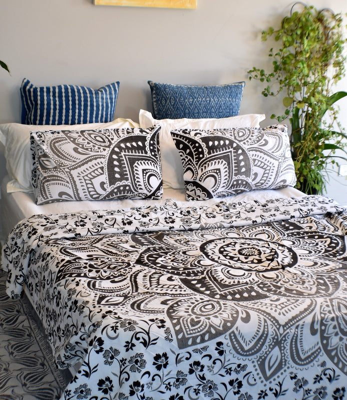 Passion Black and Grey Ombre Mandala Doona Cover Set - Adore India   
