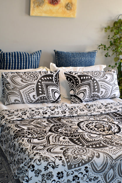Passion Black and Grey Ombre Mandala Doona Cover Set - Adore India   