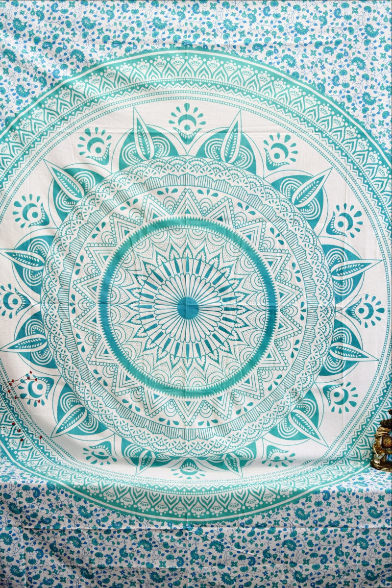 Daisy Sea Green Ombre Mandala Throw - Adore India   