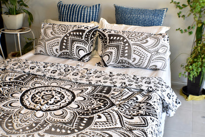 Passion Black and Grey Ombre Mandala Doona Cover Set - Adore India   
