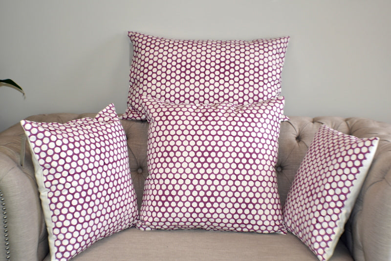 Purple Polka Dot Block Print Canvas Cotton Cushion Cover Pillow 2Pcs - Adore India   