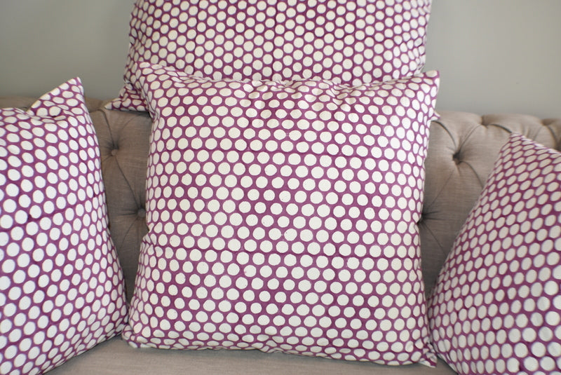 Purple Polka Dot Block Print Canvas Cotton Cushion Cover Pillow 2Pcs - Adore India   
