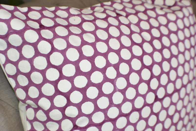 Purple Polka Dot Block Print Canvas Cotton Cushion Cover Pillow 2Pcs - Adore India   