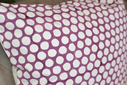 Purple Polka Dot Block Print Canvas Cotton Cushion Cover Pillow 2Pcs - Adore India   