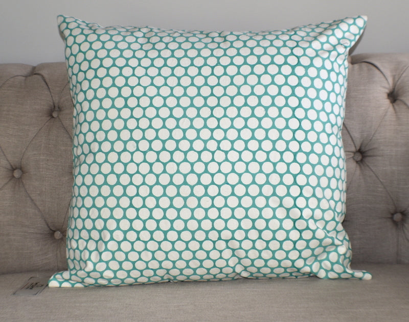 Turquoise Polka Dot Block Print Canvas Cotton Cushion Cover Pillow 2Pcs - Adore India   