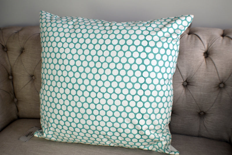 Turquoise Polka Dot Block Print Canvas Cotton Cushion Cover Pillow 2Pcs - Adore India   