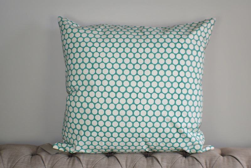Turquoise Polka Dot Block Print Canvas Cotton Cushion Cover Pillow 2Pcs - Adore India   
