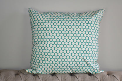 Turquoise Polka Dot Block Print Canvas Cotton Cushion Cover Pillow 2Pcs - Adore India   