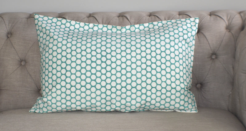 Turquoise Polka Dot Block Print Canvas Cotton Cushion Cover Pillow 2Pcs - Adore India   