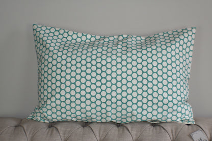 Turquoise Polka Dot Block Print Canvas Cotton Cushion Cover Pillow 2Pcs - Adore India   