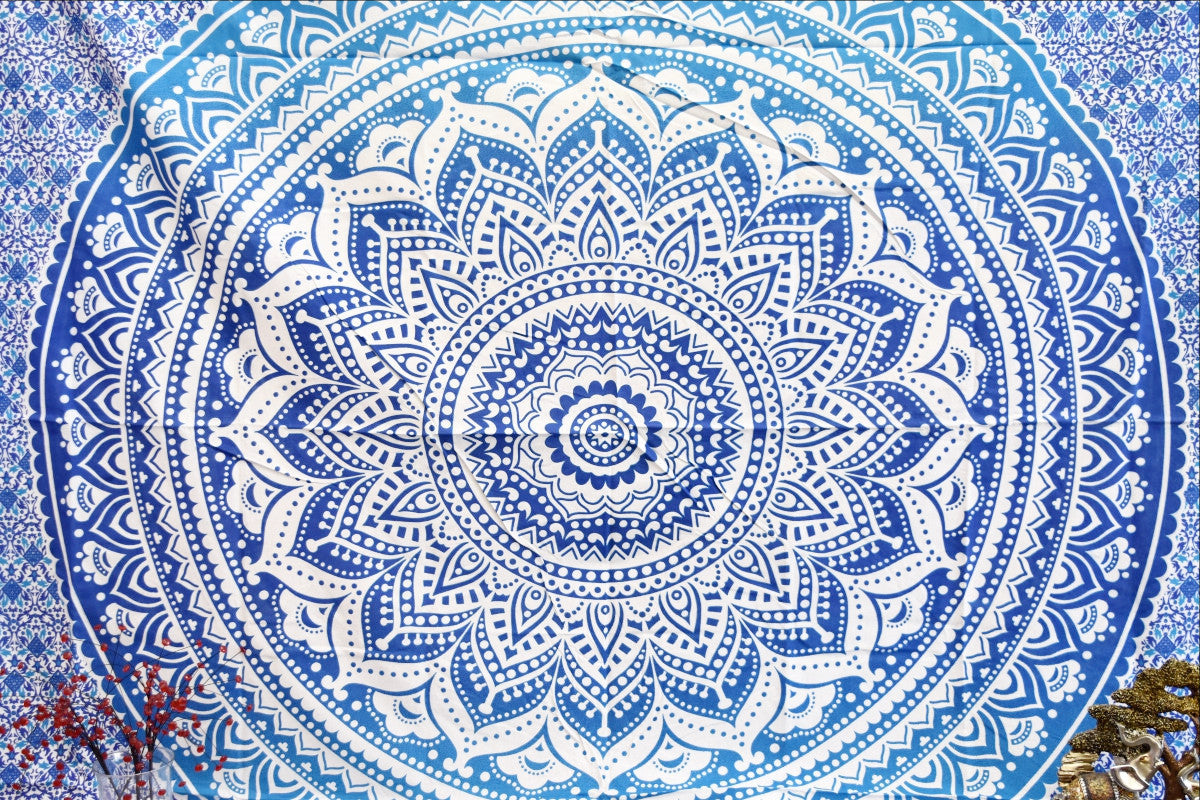 Yantra Blue Ombre Mandala Throw - Adore India   
