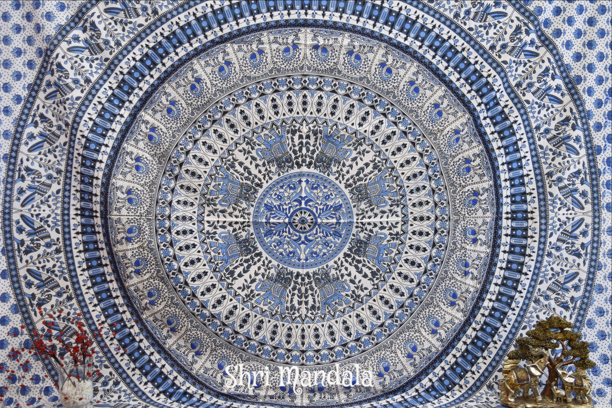 Bird of Prey Blue Mandala Throw - Adore India   