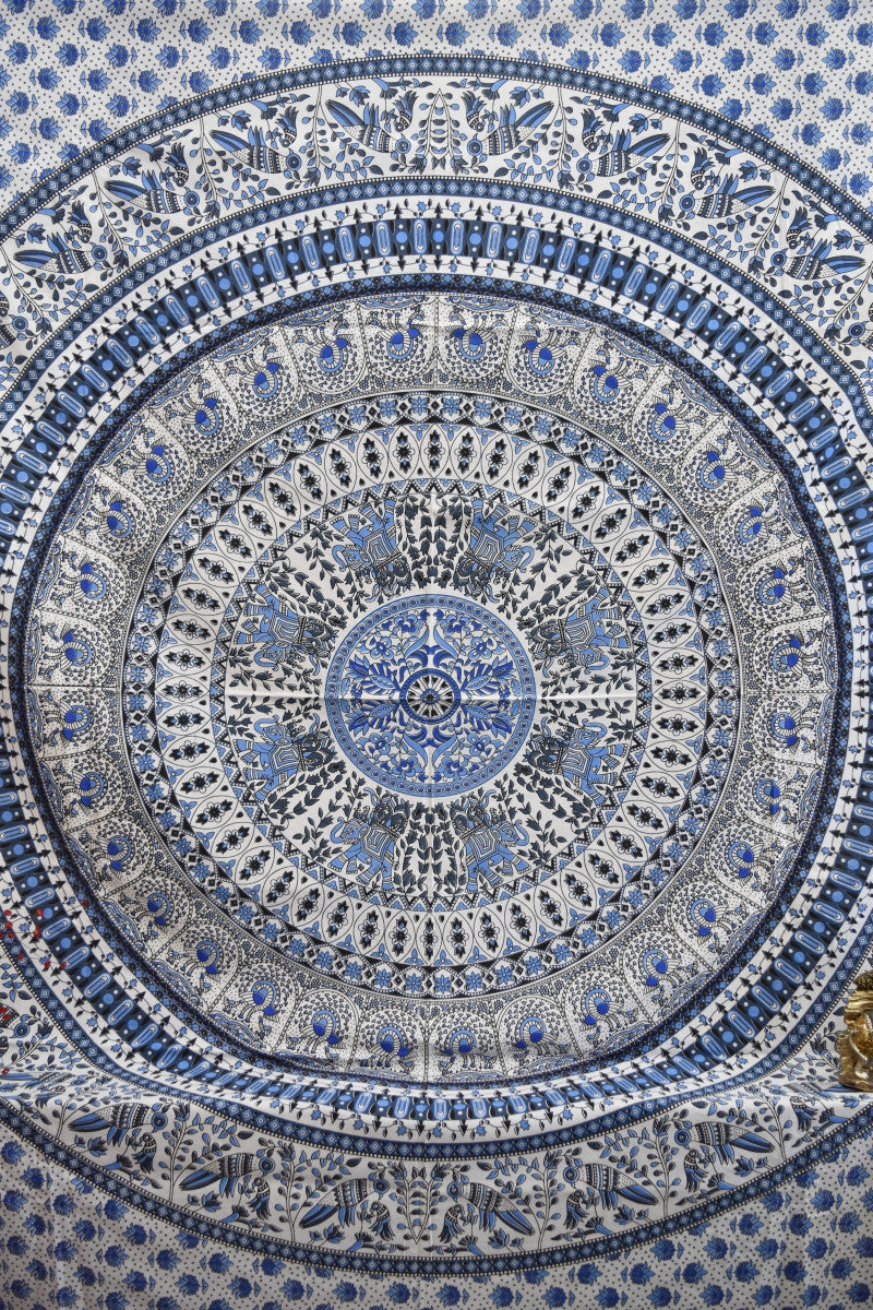 Bird of Prey Blue Mandala Throw - Adore India   