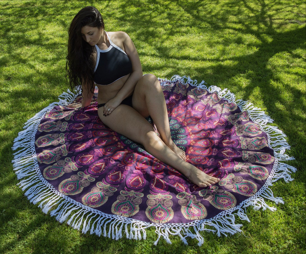 Harmony Purple Mandala Beach Round Throw - Adore India   