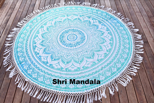 Yantra Turq Ombre Mandala Beach Round Throw