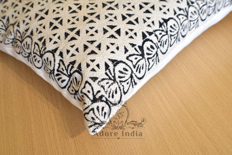 Geometrical Block Print Cotton Dari Cushion Cover Euro Size 65x65cm - Adore India   