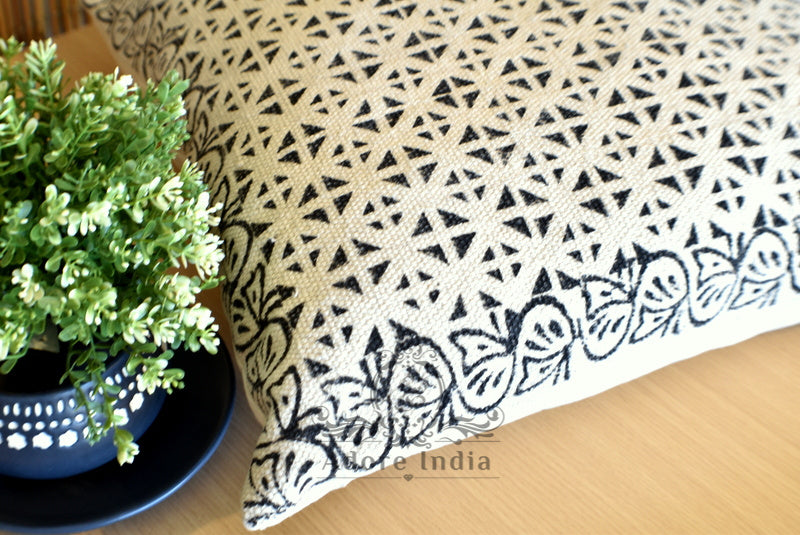 Geometrical Block Print Cotton Dari Cushion Cover Euro Size 65x65cm - Adore India   