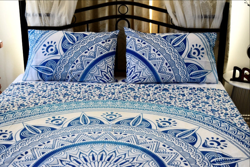Daisy Blue Ombre Mandala Throw - Adore India   