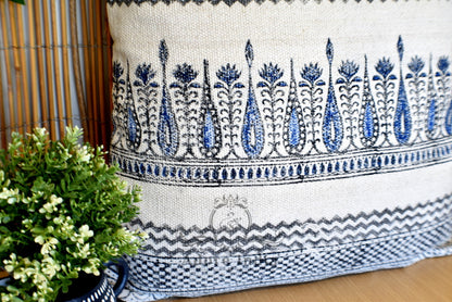 Block Print Tilak Cotton Dari Cushion Cover Blue Size 65x65cm - Adore India   