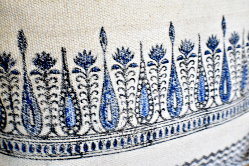 Block Print Tilak Cotton Dari Cushion Cover Blue Size 65x65cm - Adore India   