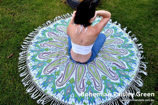 Bohemian Paisley Green Beach Roundie - Adore India   