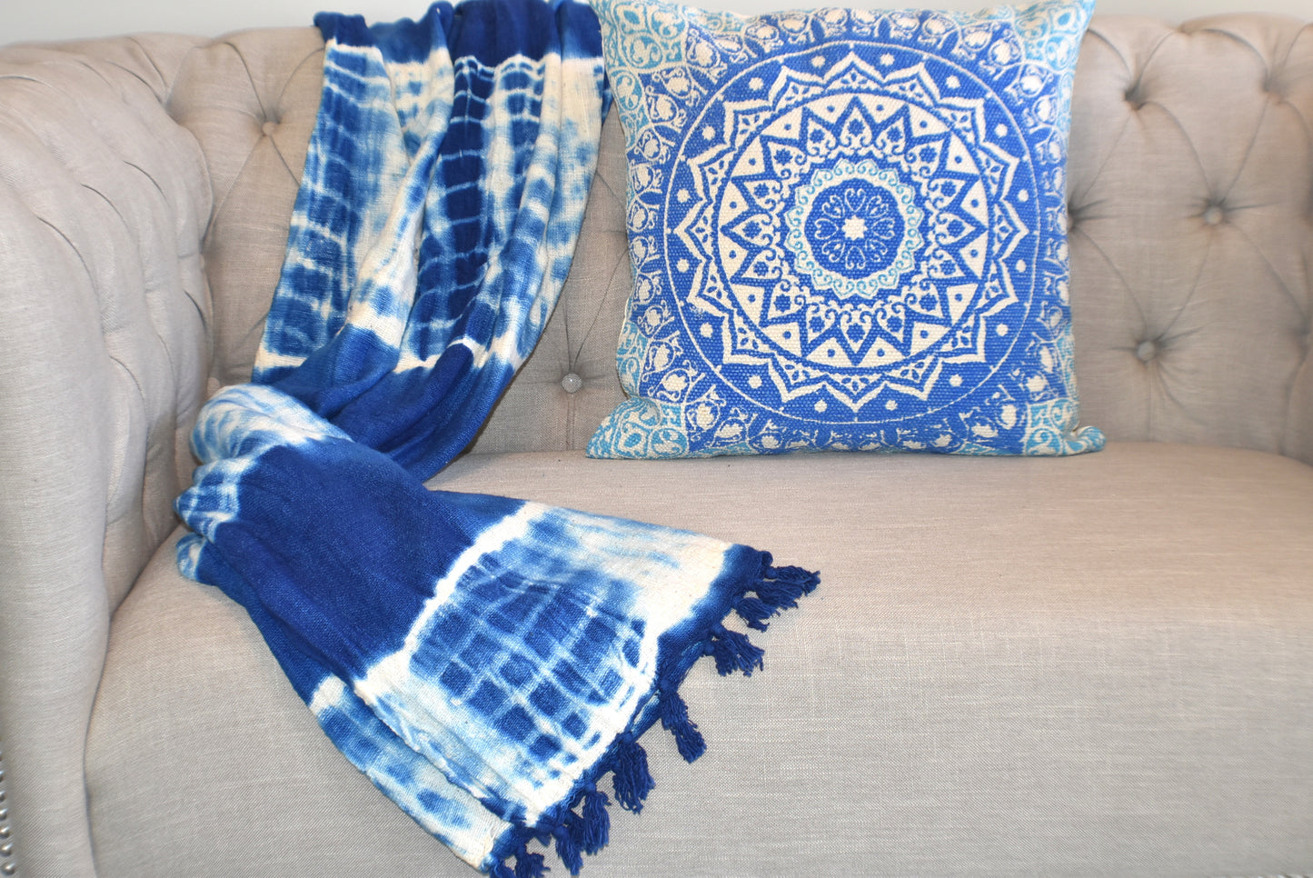 Indigo Tie and Dye Cotton Sluby Bohemian Throw - Adore India   