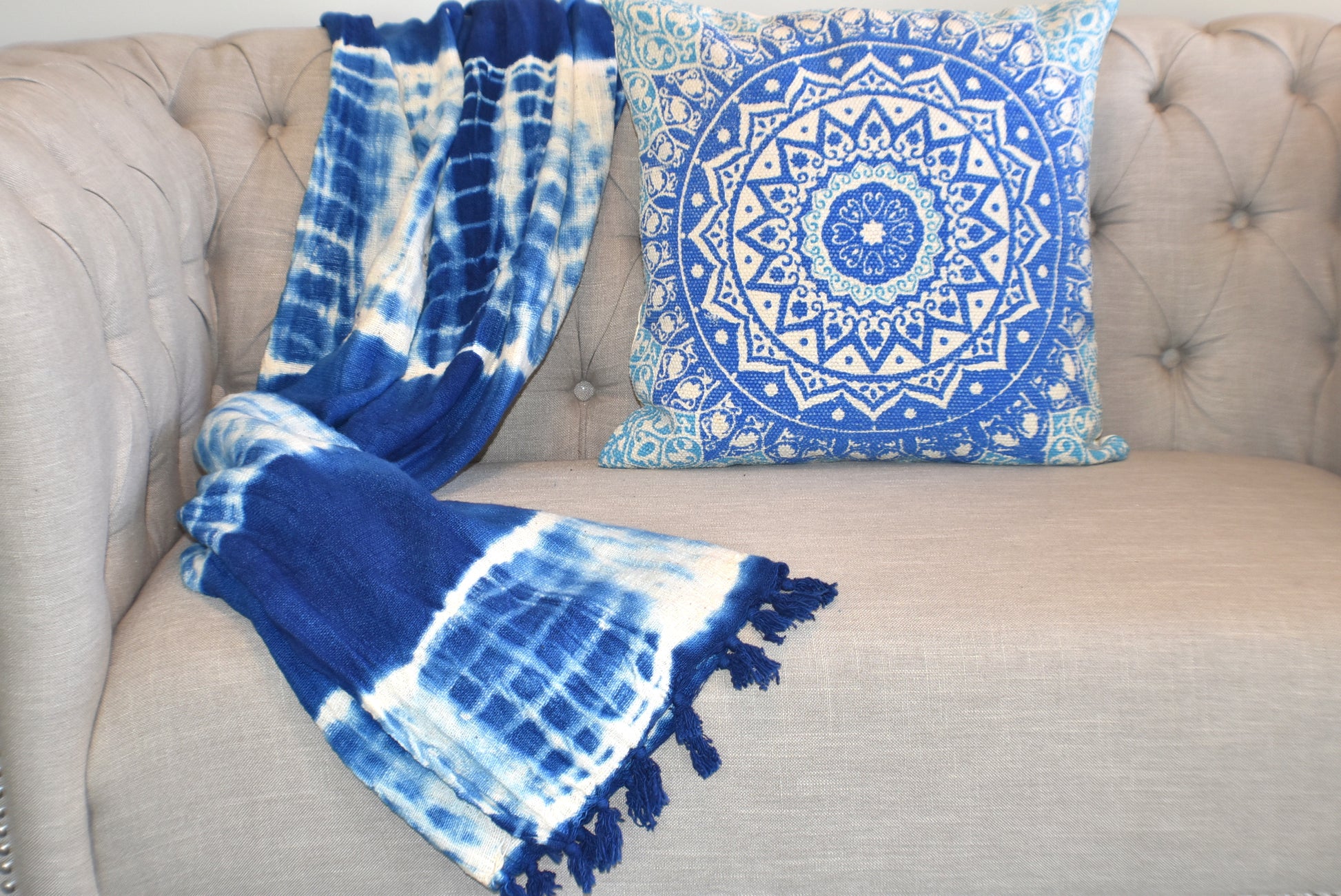 Indigo Tie and Dye Cotton Sluby Bohemian Throw - Adore India   