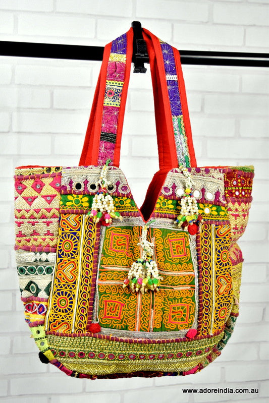 Large Indian Handmade Bohemian Vintage Banjara Hippy Shoulder Bag-17 - Adore India   