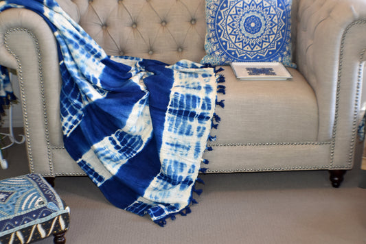 Indigo Tie and Dye Cotton Sluby Bohemian Throw - Adore India   