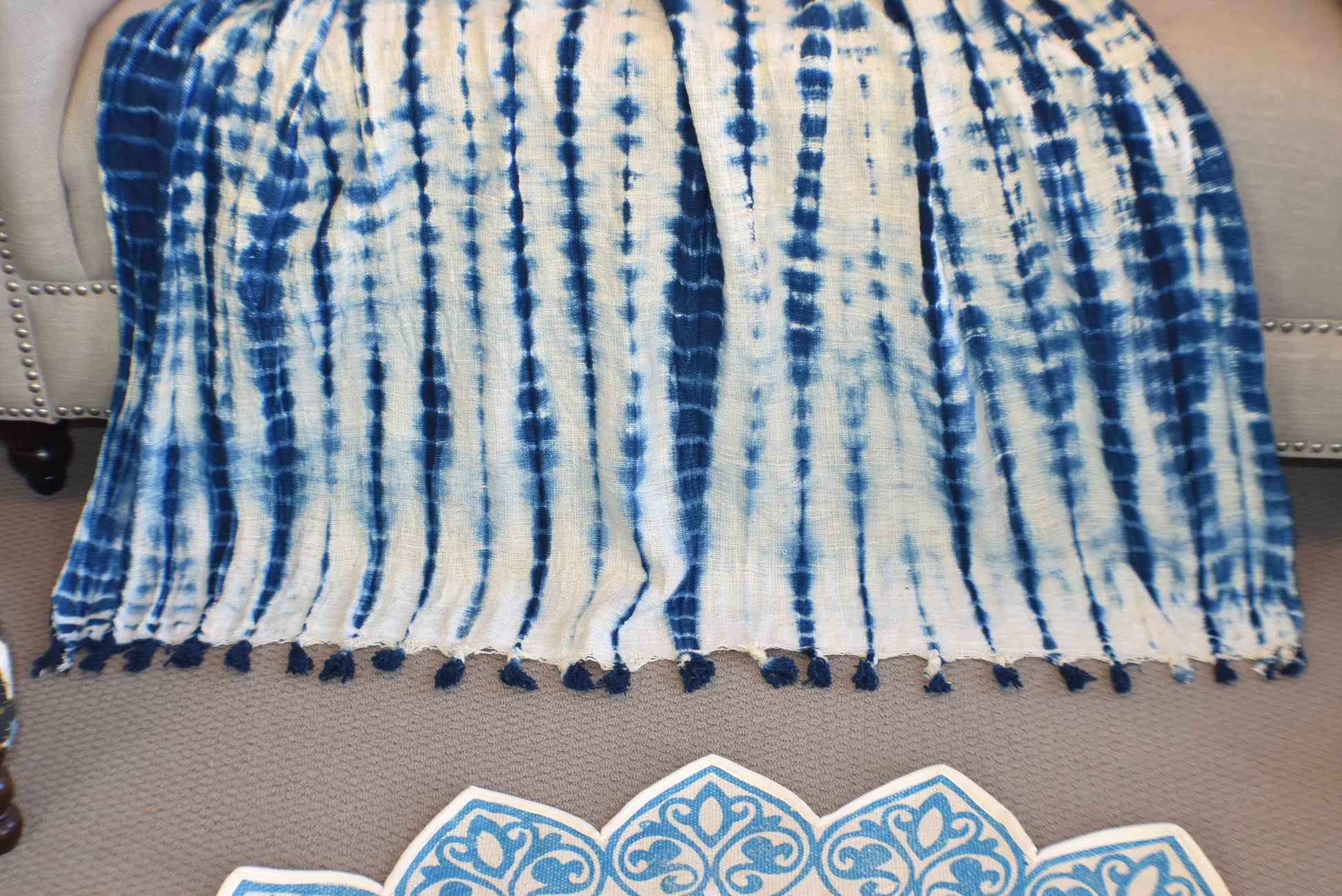 Indigo Tie and Dye  Shibori Cotton Sluby Bohemian Throw - Adore India   