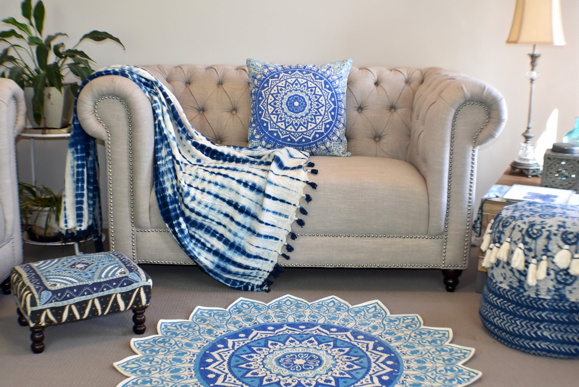 Indigo Tie and Dye  Shibori Cotton Sluby Bohemian Throw - Adore India   