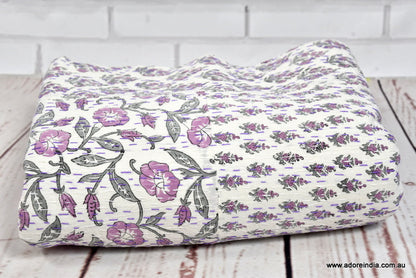 Indian Handmade Purple Hand Block Patchwork Reversible Kantha Quilt - Adore India   