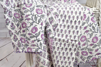 Indian Handmade Purple Hand Block Patchwork Reversible Kantha Quilt - Adore India   