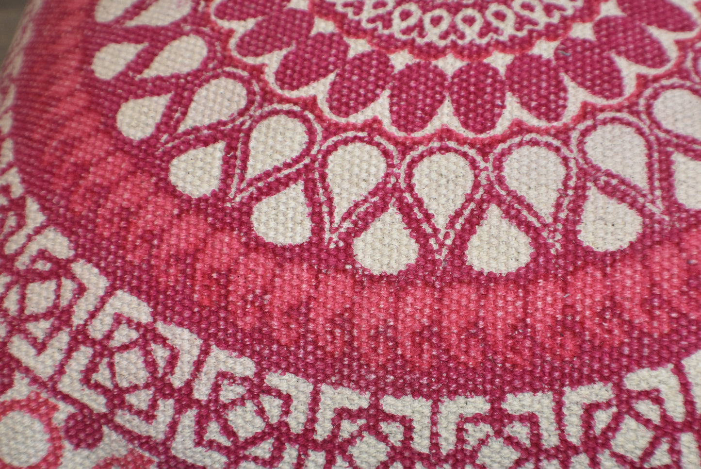 Block Print Pink Daisy Mandala Dari Cushion 50 cms - Adore India   